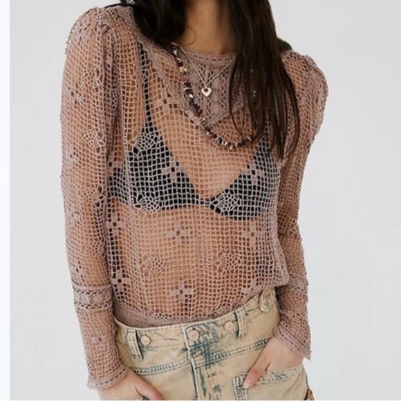 Free People NWT Boho Floral Crochet Bodysuit Size large - Picture 4 of 16